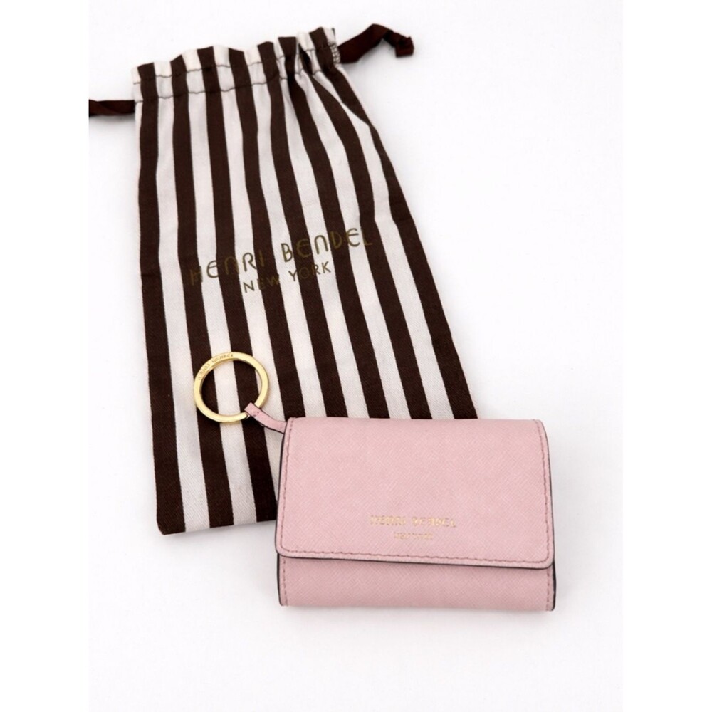 Henri Bendel Leather Pink ID Wallet Key Ring Cardholder *Retired* Dust Bag